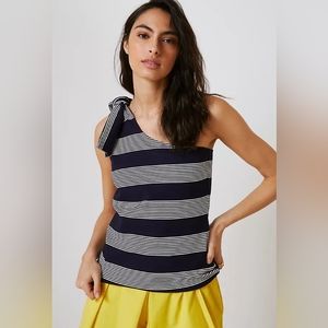 NWT Anthropologie Bishop + Young Navy/White Striped One-Shoulder Tie Tank XL